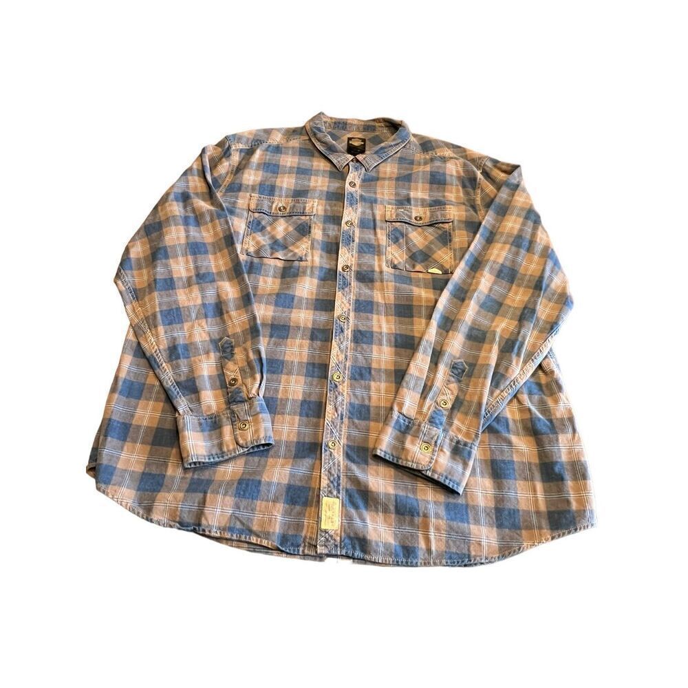 Harley Davidson 3XL blue plaid button up long sleeve shirt motorcycle biker